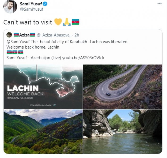 Sami Yusuf: Can’t wait to visit Lachin